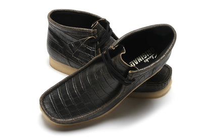 Wallabee Boot Black Crocodile Distress