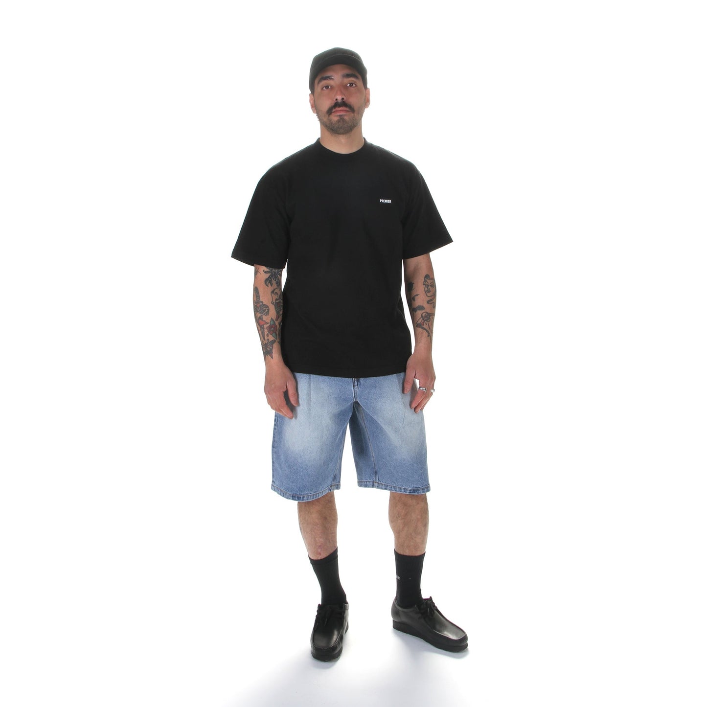 Pleated Denim Shorts