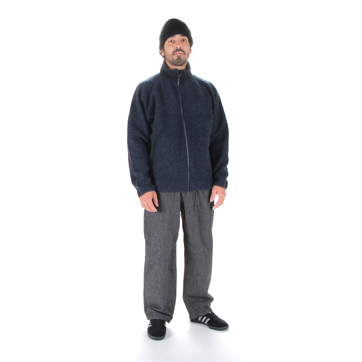 Boiled Wool Zip-Up Sweater