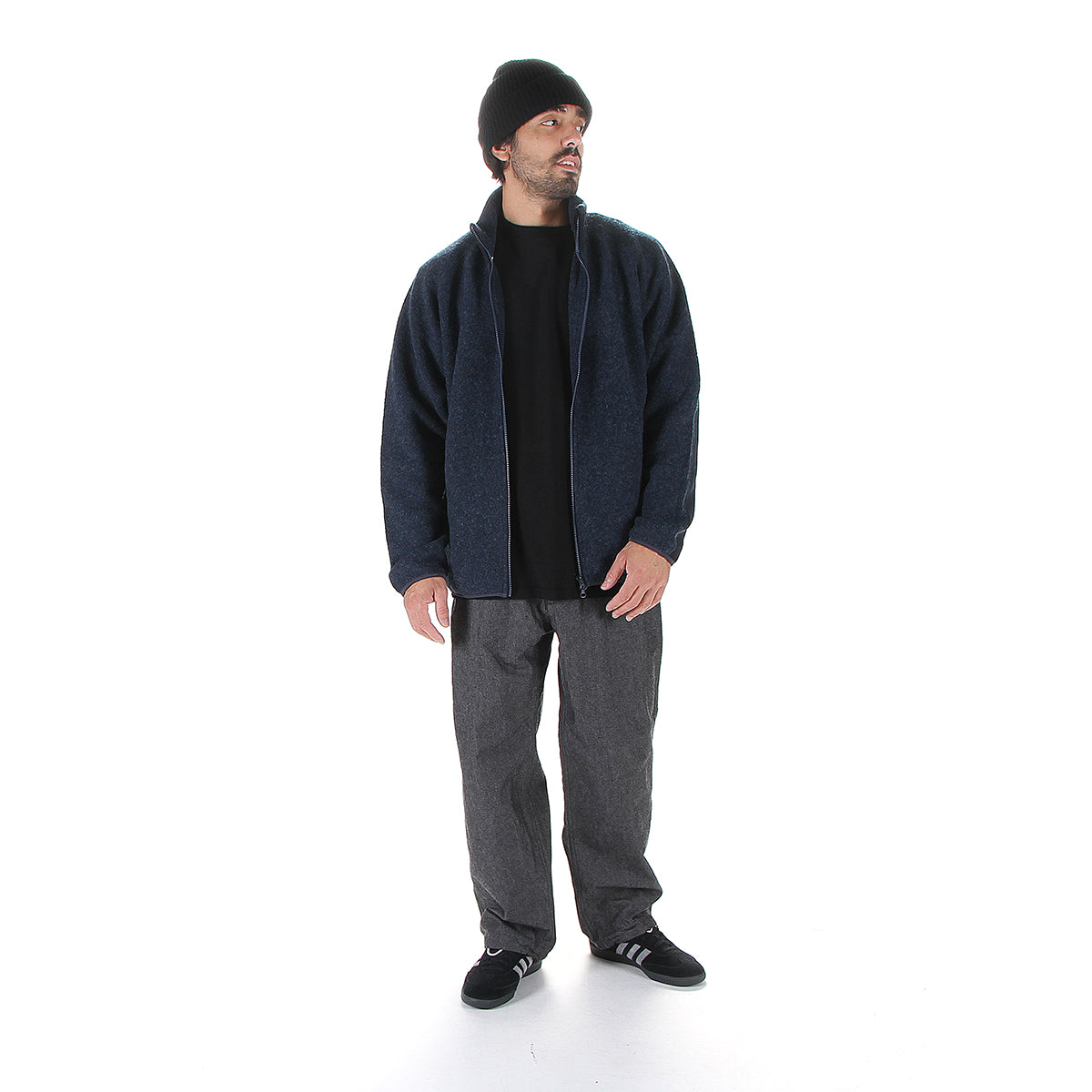 Boiled Wool Zip-Up Sweater