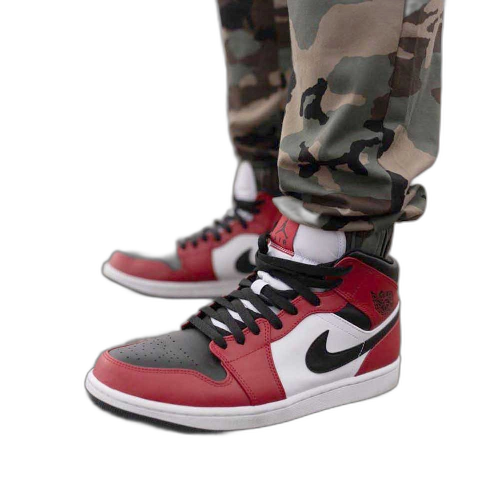 Nike Men's Air Jordan 1 Mid Chicago Black Toe Shoes - White / Black / Gym Red