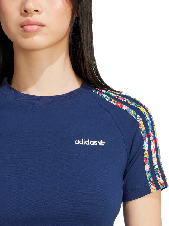 Adidas Women's 3-Stripes Infill Baby Tee Apparel - Night Indigo / Multicolor
