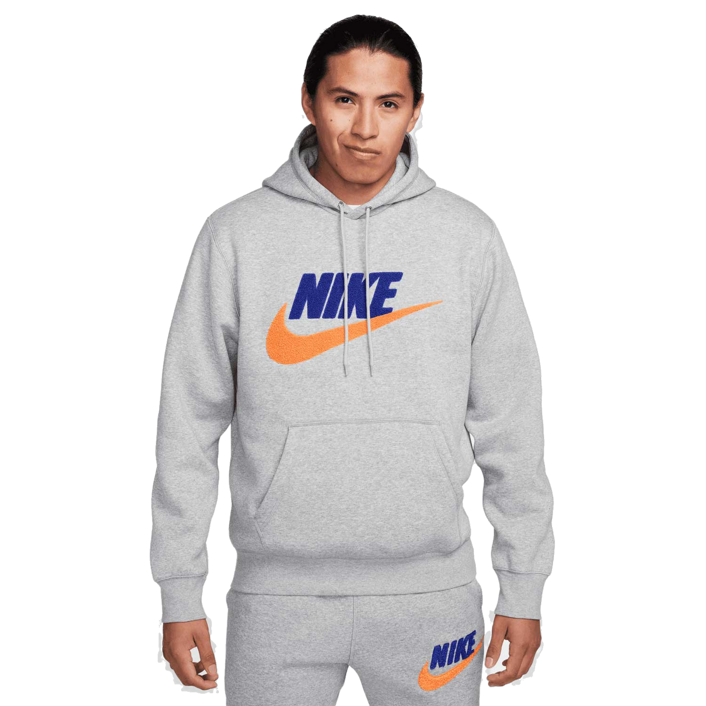 Nike Men's Club Fleece Apparel - Dark Grey Heather / Light Smoke Grey / Safety Orange