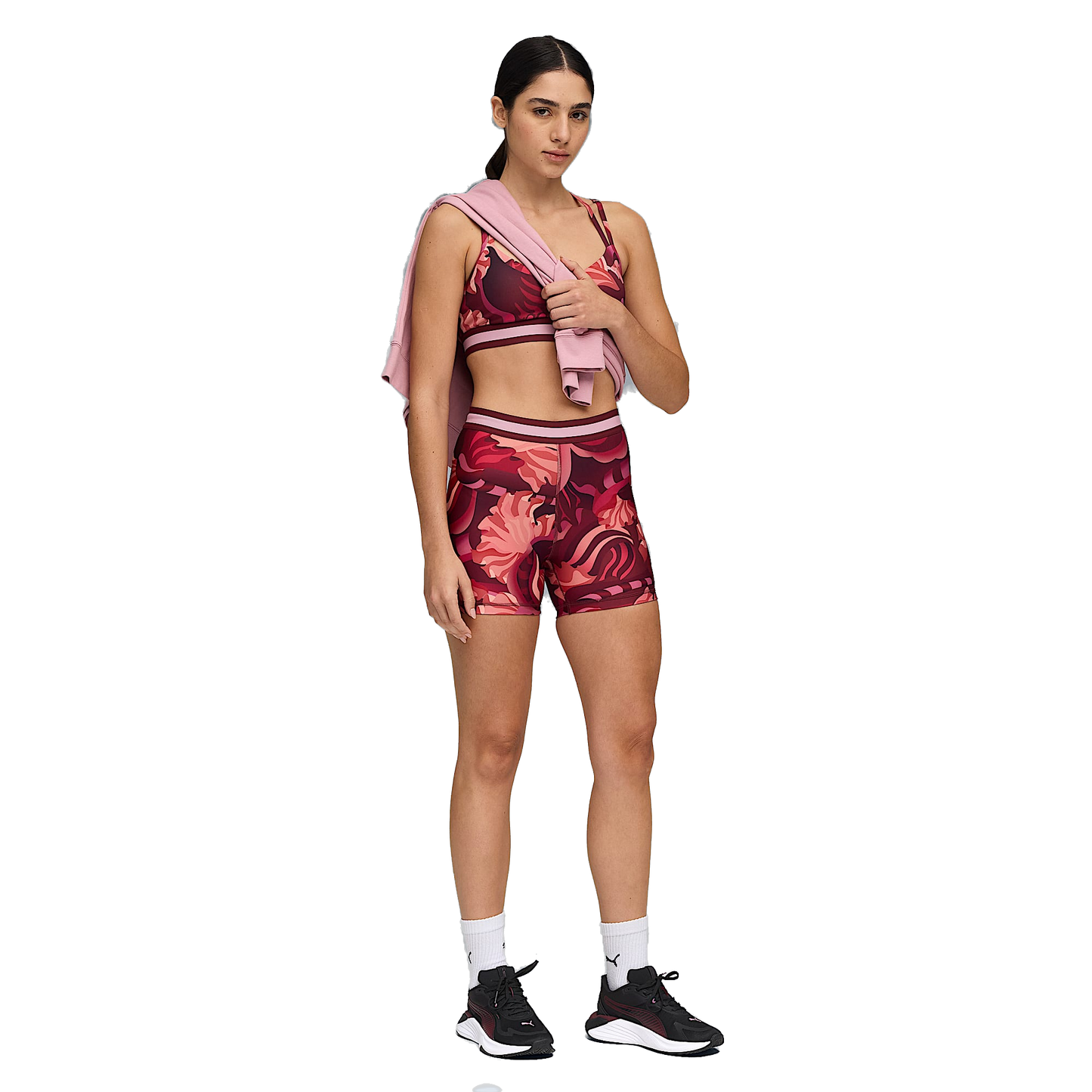 Puma Women's Strong Floral Ribbon Short Tights - Ruby Shimmer