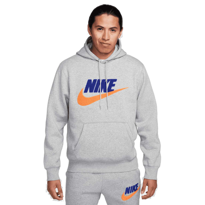 Nike Men's Club Fleece Apparel - Dark Grey Heather / Light Smoke Grey / Safety Orange