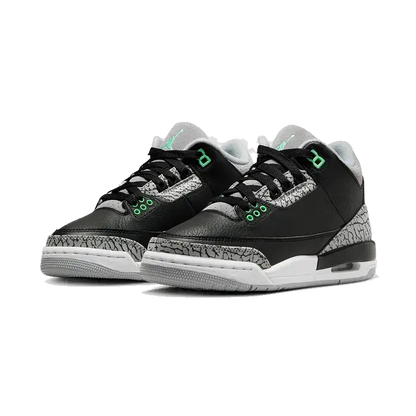 Nike Kids' Air Jordan 3 Retro Shoes - Black / Green Glow / Wolf Grey / White