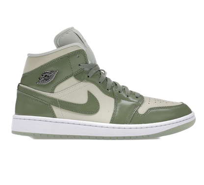 Nike Women's Air Jordan 1 Mid Se Shoes - Sea Glass / Oil Green / Metallic Silver