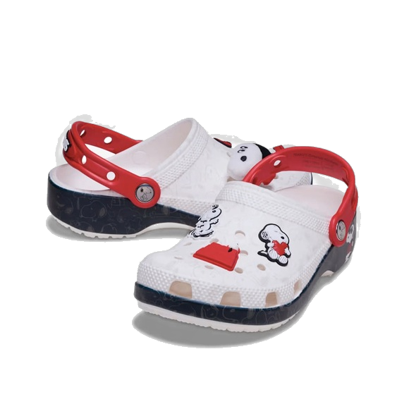 Crocs Kids' Classic Clog Peanuts Snoopy Shoes - White / Red-Black