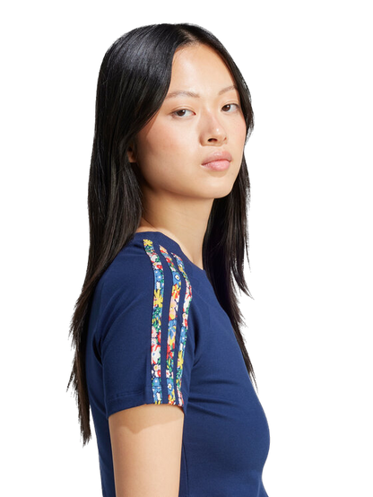 Adidas Women's 3-Stripes Infill Baby Tee Apparel - Night Indigo / Multicolor