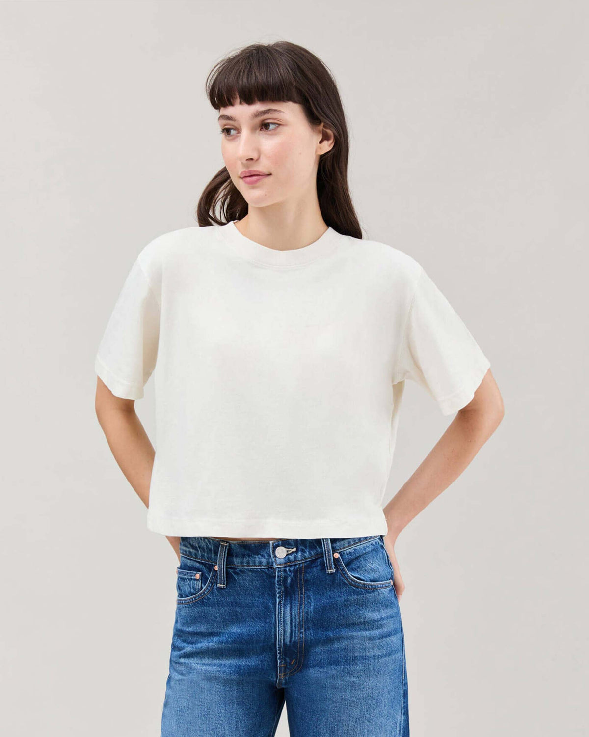 Womens Relaxed Crop Tee - Pigment Dye Jersey - Bone