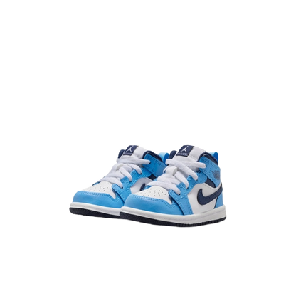 Nike Kids' Jordan 1 Mid Shoes - University Blue / White / Sail / Midnight Navy