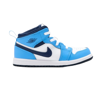 Nike Kids' Jordan 1 Mid Shoes - University Blue / White / Sail / Midnight Navy